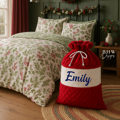 Red santa sack with 'Emily' in Navy