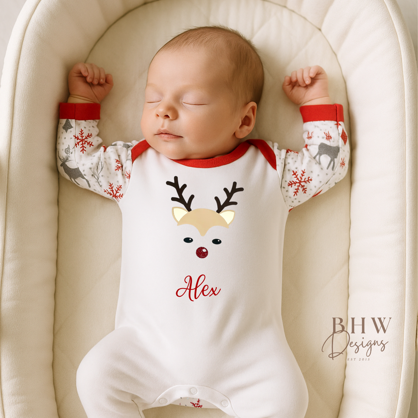 Personalised Baby Boy Reindeer Bodysuit