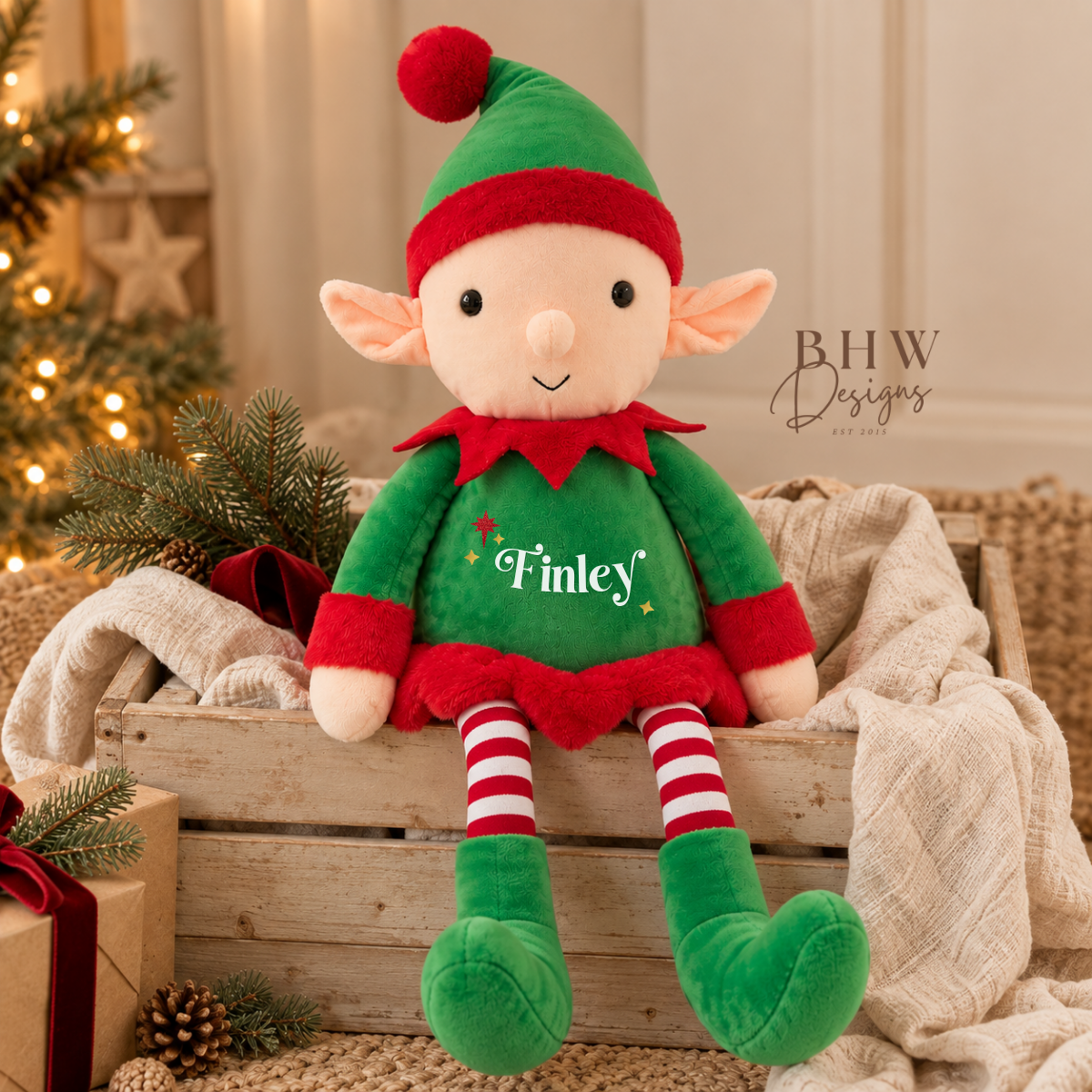 Personalised Name Elf Christmas Large Soft Toy