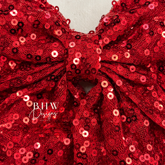 Large Red Sequin Hair Bow