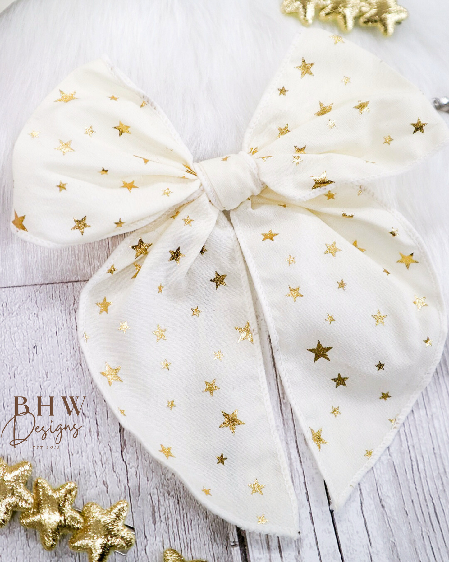 Large Cream Star Hair Bow