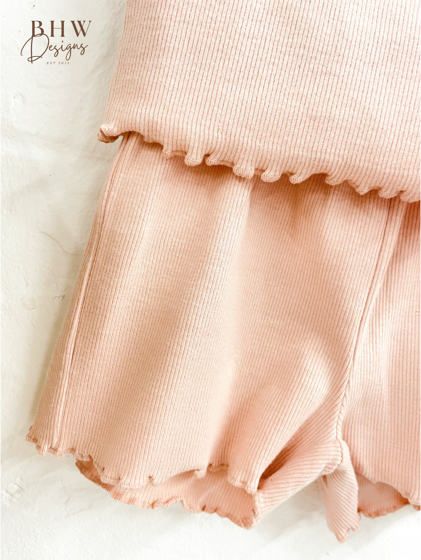 Girl's Ribbed T-shirt and Short Set - Blush Pink