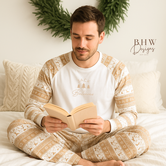 Men's Personalised Beige Fair Isle Pyjamas