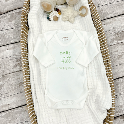 Personalised Baby Due Date Surname Bodysuit
