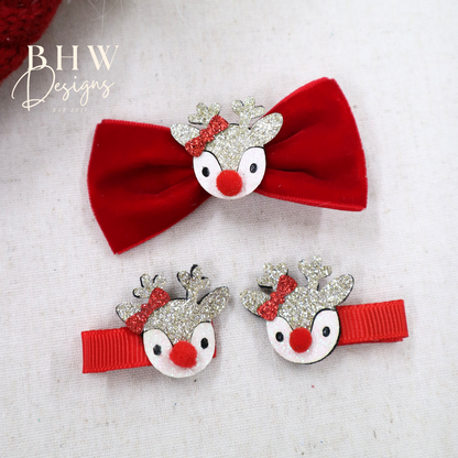 Reindeer Red Bow & Clip Set