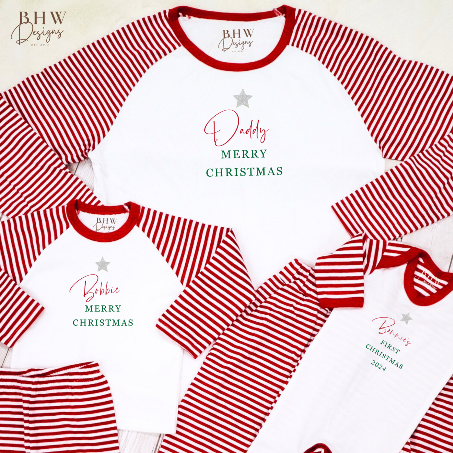 Men's Personalised Red and White Stripe Pyjamas