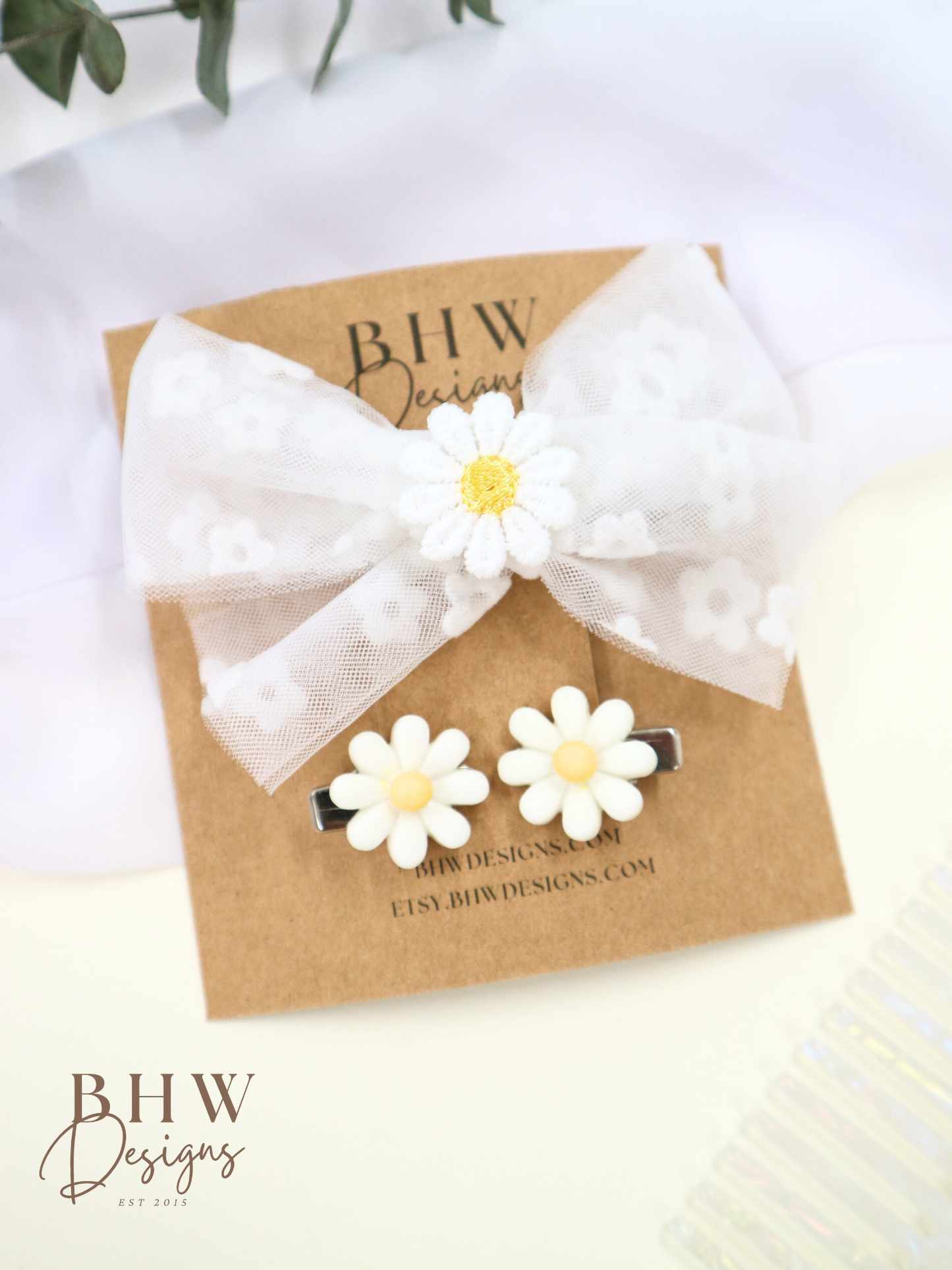 Daisy Hair Bow & Clip Set