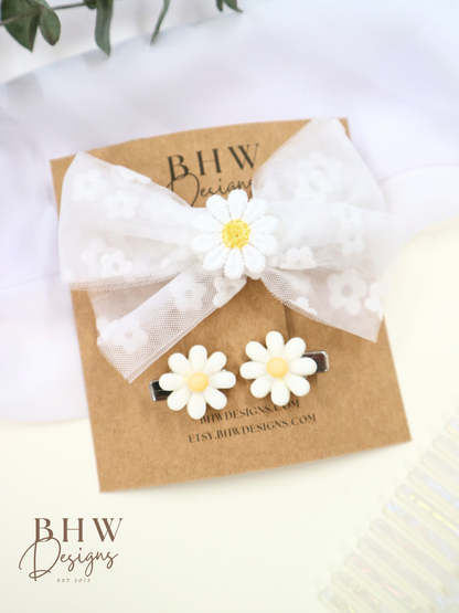 Daisy Hair Bow & Clip Set