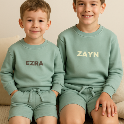Personalised Sweatshirt and Short Jersey Set - Sage Green