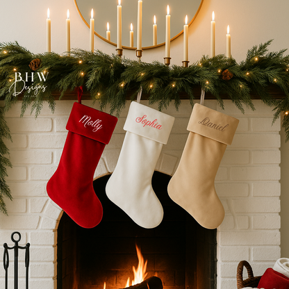 Personalised Beige Velvet  Stocking