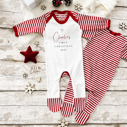 Personalised First Christmas Stripe Bodysuit