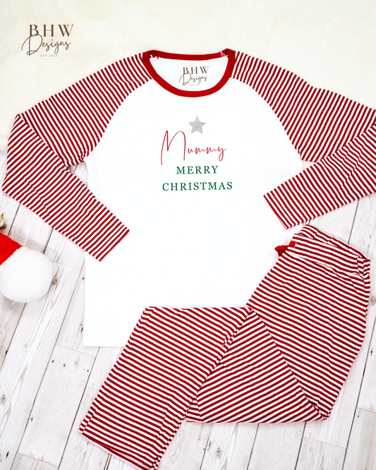 Women's Personalised Red and White Stripe Pyjamas