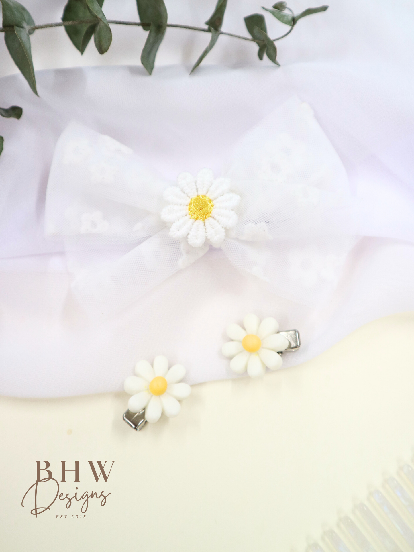 Daisy Hair Bow & Clip Set