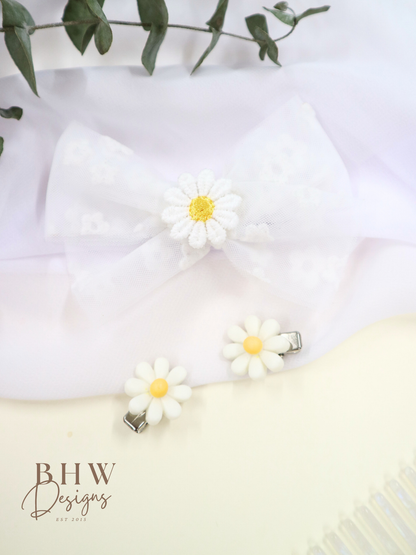 Daisy Hair Bow & Clip Set