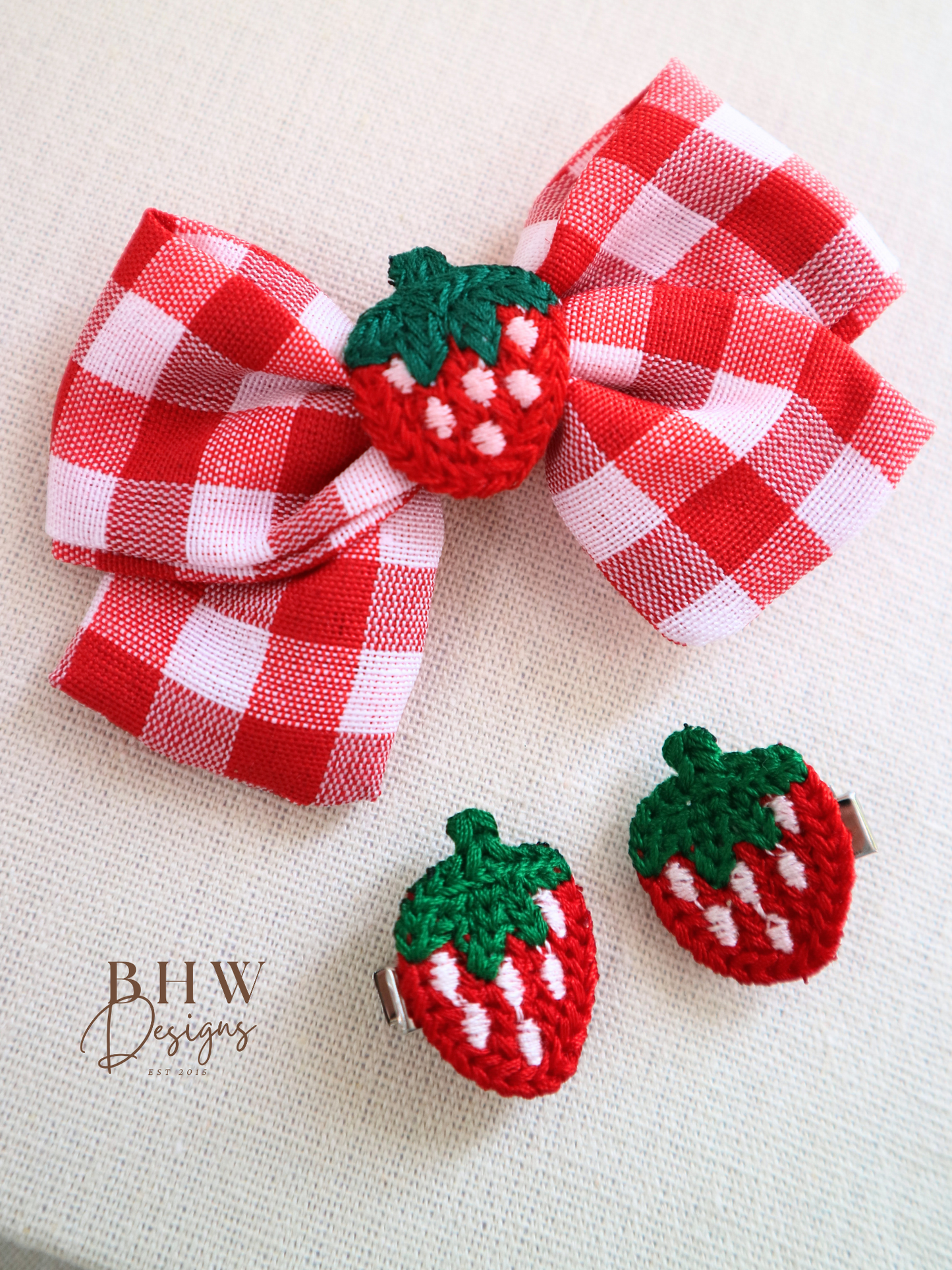 Girl's Strawberry Check Hair bow Set