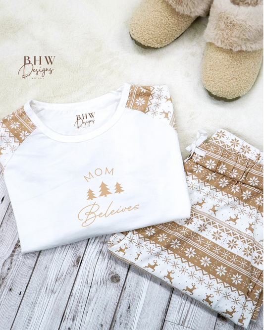 Women's Personalised Beige Fair Isle Pyjamas