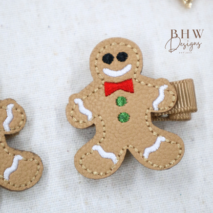 Gingerbread man Clip & Red Bow Set