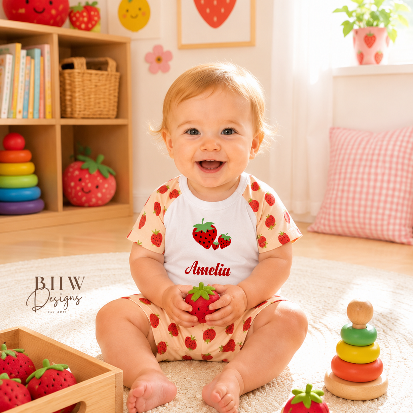 Personalised Strawberry Print Children's Short Pyjamas