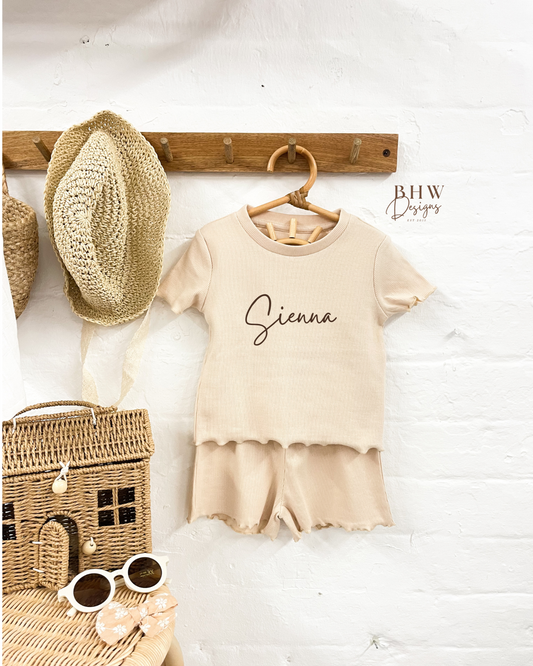 Girl's Ribbed T-shirt and Short Set - Nude