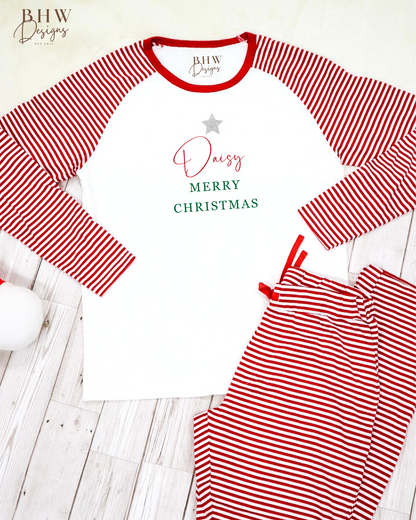 Women's Personalised Red and White Stripe Pyjamas
