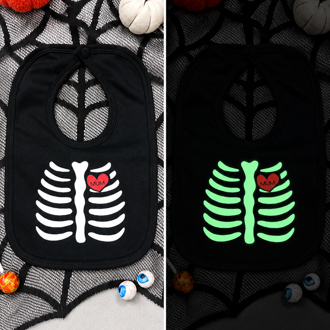 Black Skeleton Glow in the dark Bib
