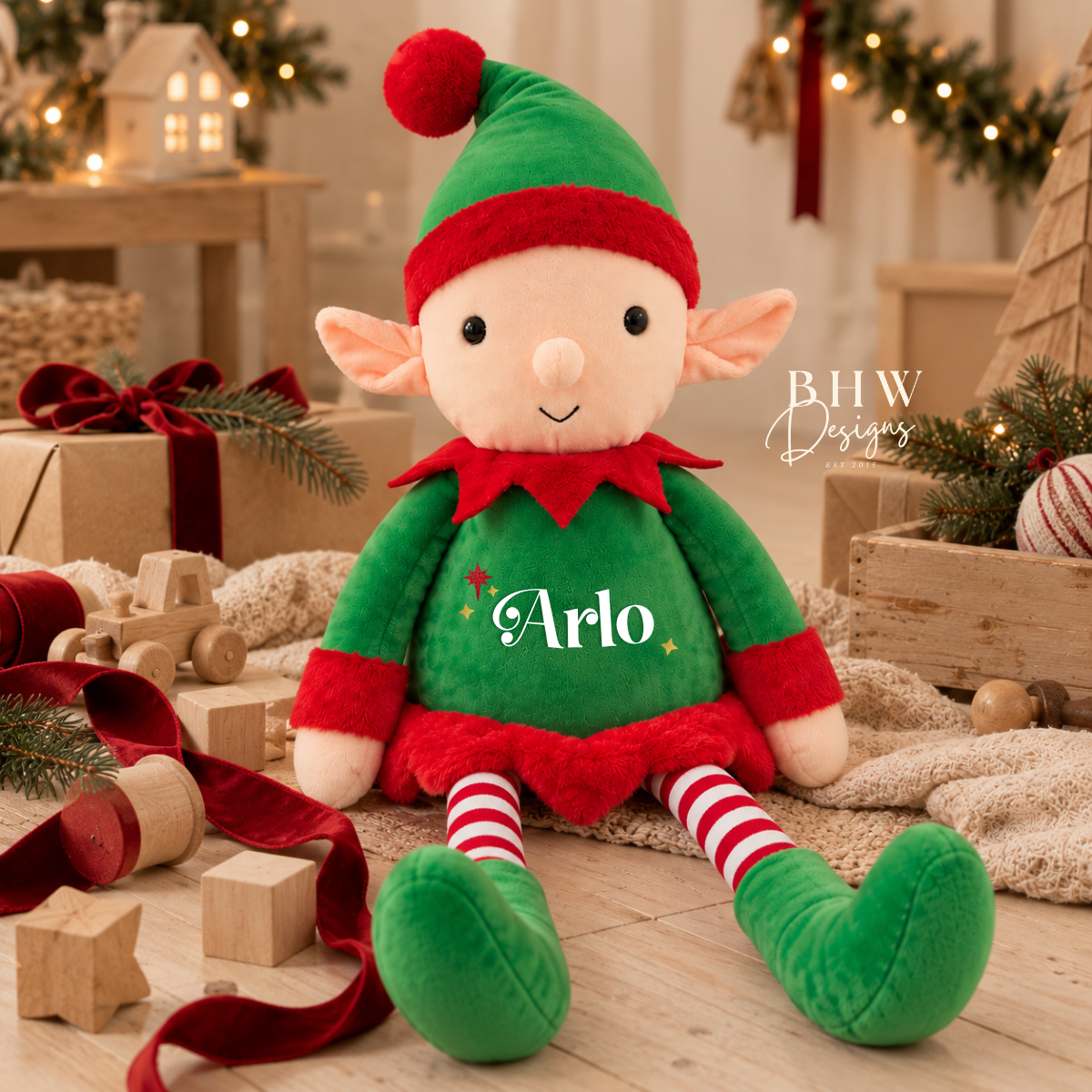 Personalised Name Elf Christmas Large Soft Toy