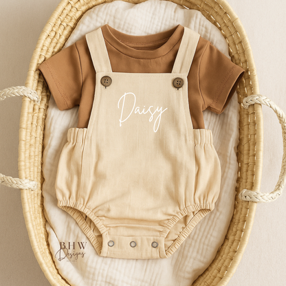 Personalised Dungaree Romper - Oat