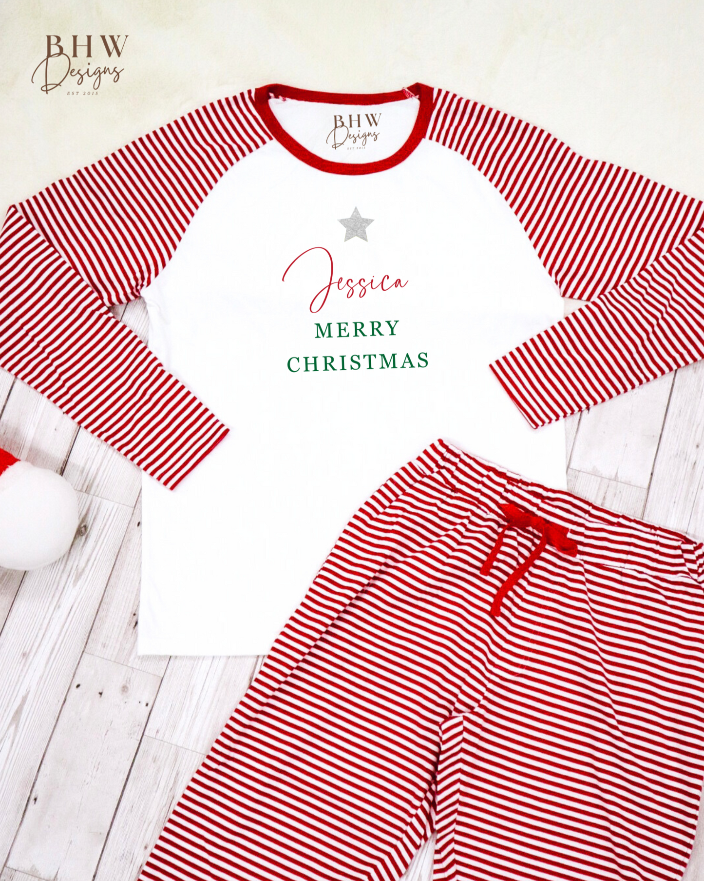 Women's Personalised Red and White Stripe Pyjamas