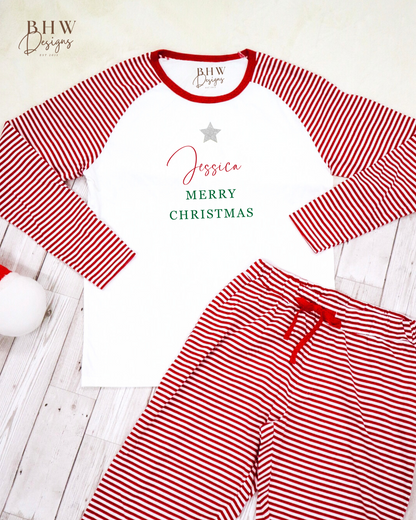 Women's Personalised Red and White Stripe Pyjamas