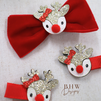 Reindeer Red Bow & Clip Set