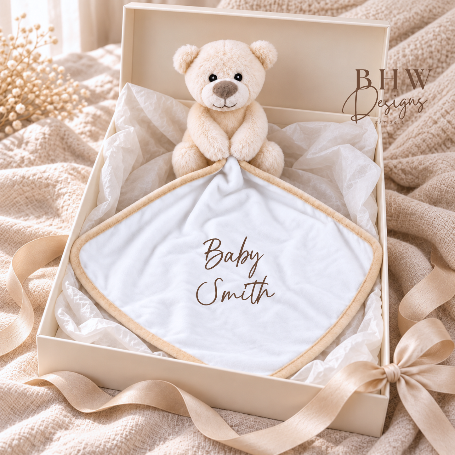 Personalised Cream Teddy bear Comforter