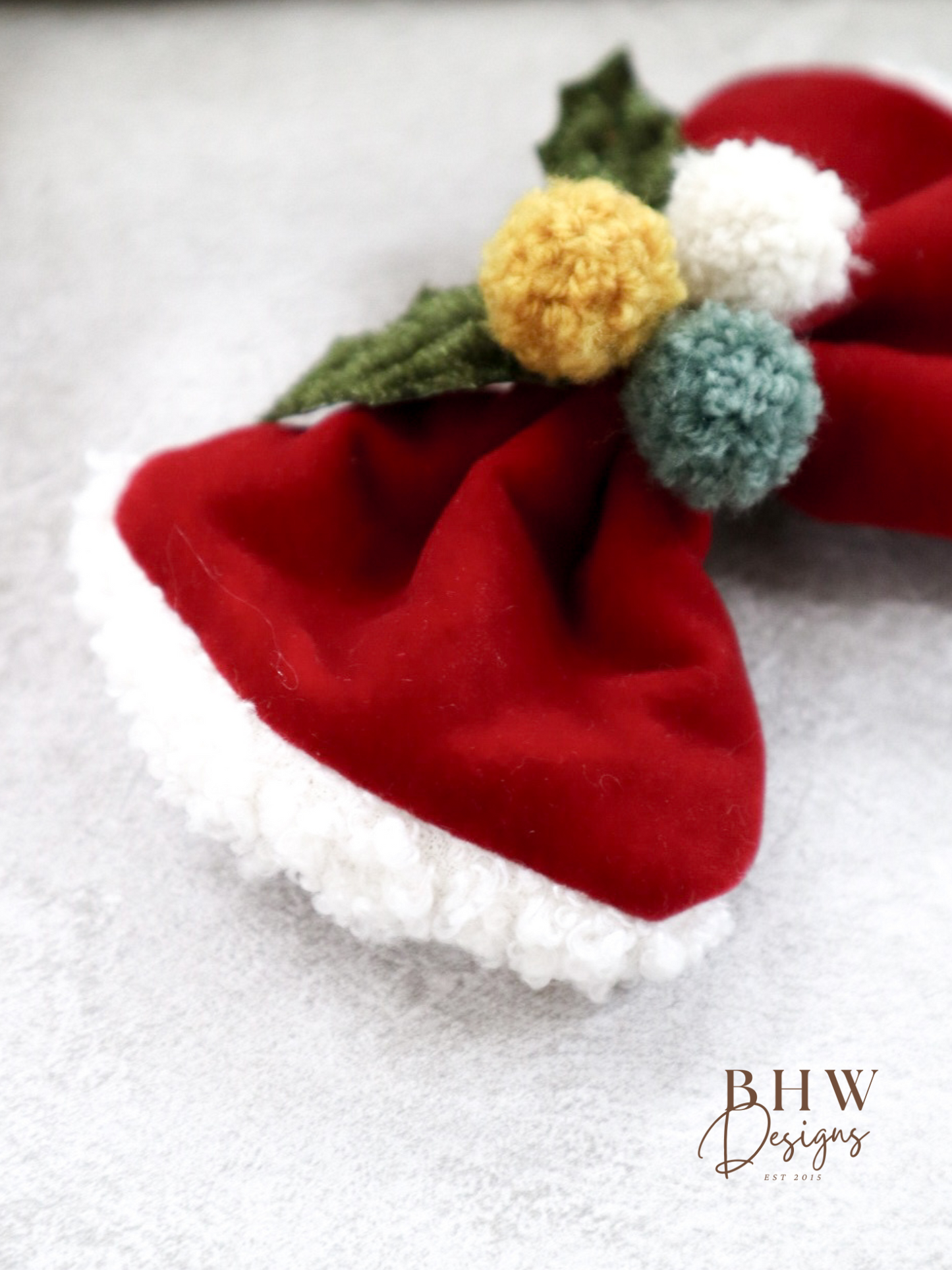 Red Velvet Pom Pom Hair Bow