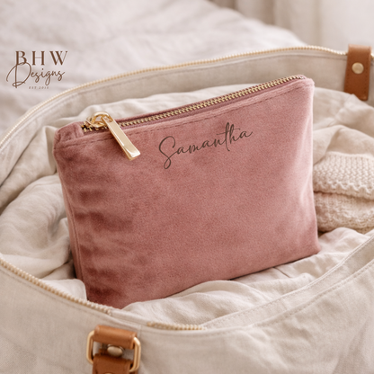 Personalised Velvet Bag - Rose Quartz