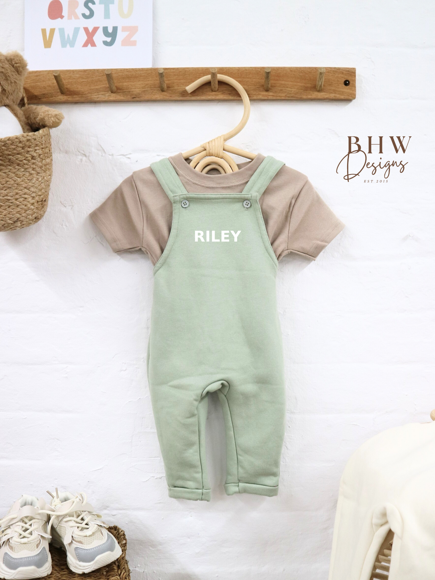 Personalised Dungarees - Sage Green