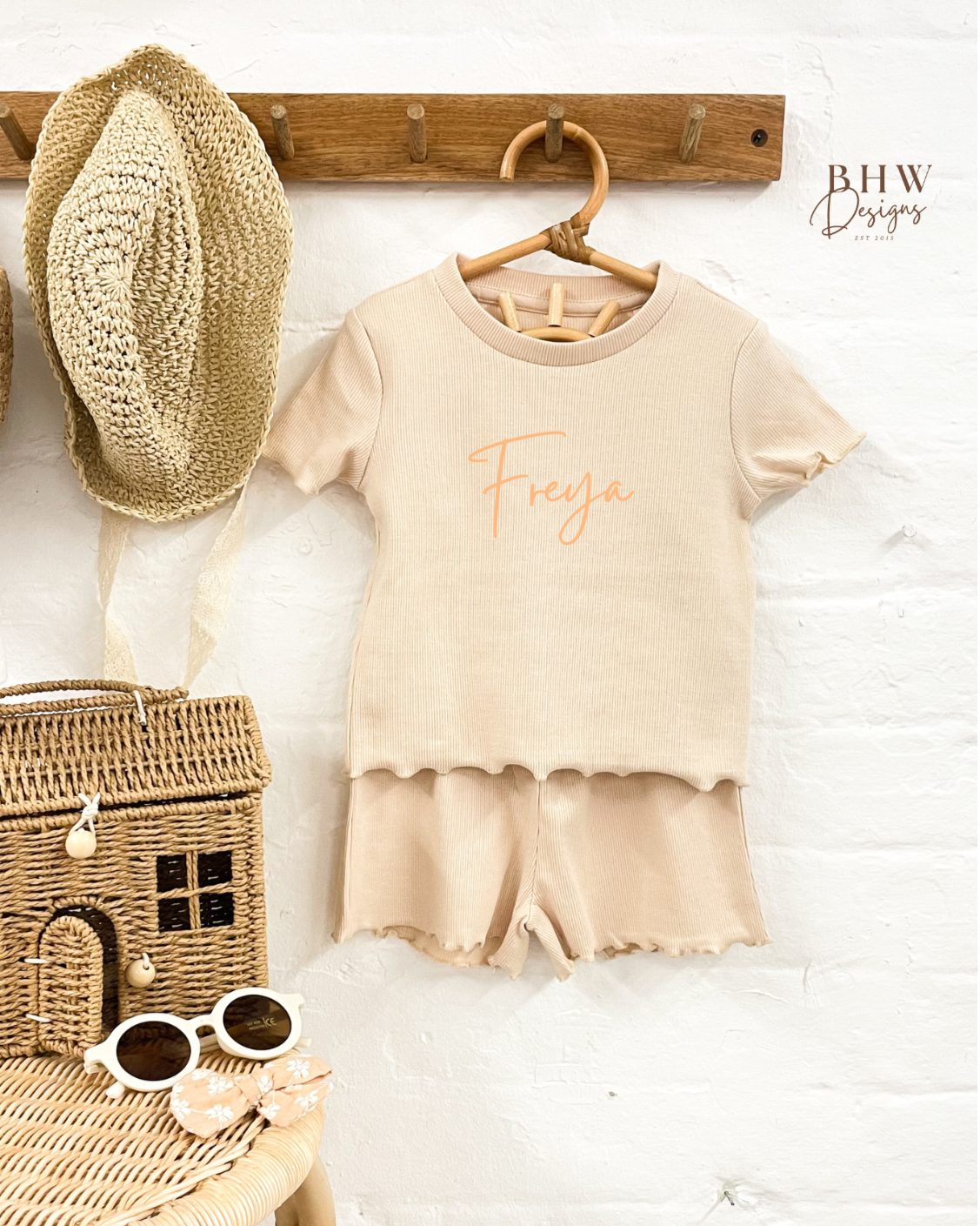 Girl's Ribbed T-shirt and Short Set - Nude