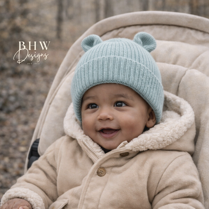 Baby Bear Beanie - Dusky Turquoise