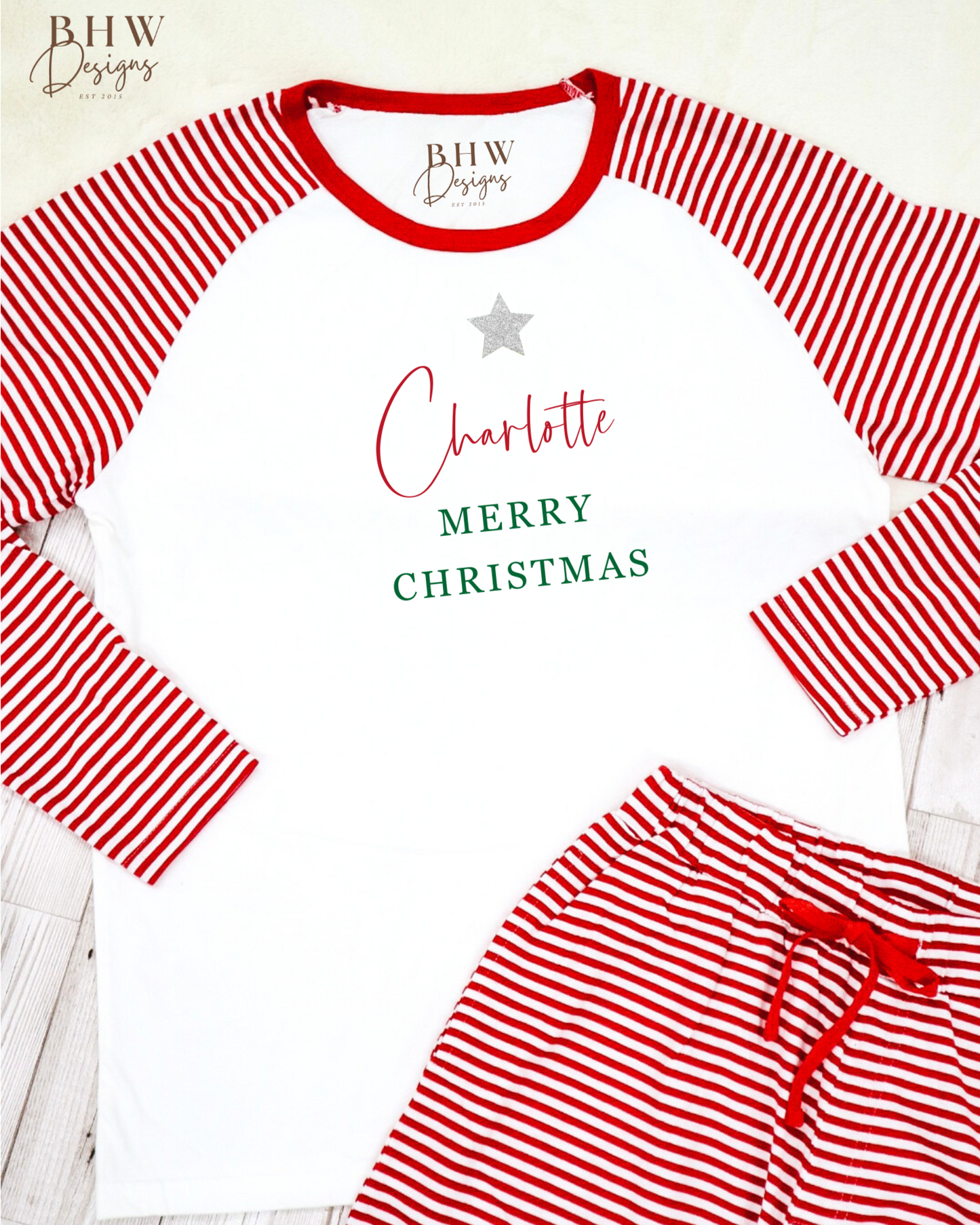 Women's Personalised Red and White Stripe Pyjamas