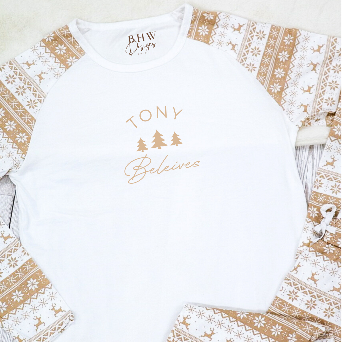 Men's Personalised Beige Fair Isle Pyjamas