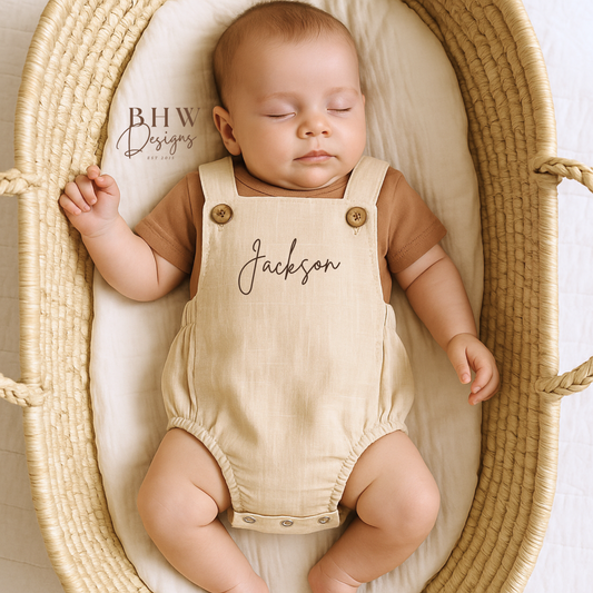 Personalised Dungaree Romper - Oat