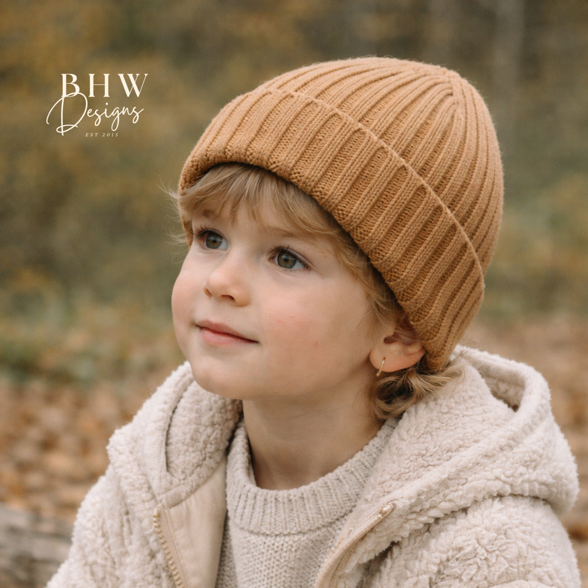 Organic Cotton Kids Beanie 3-7 years - Biscuit