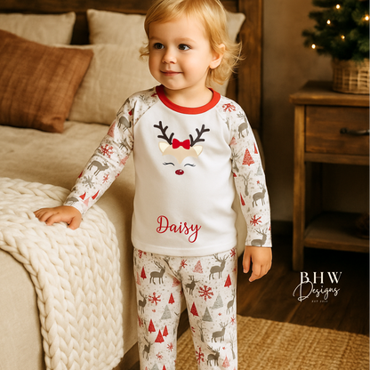 Personalised Girl Reindeer Pyjamas