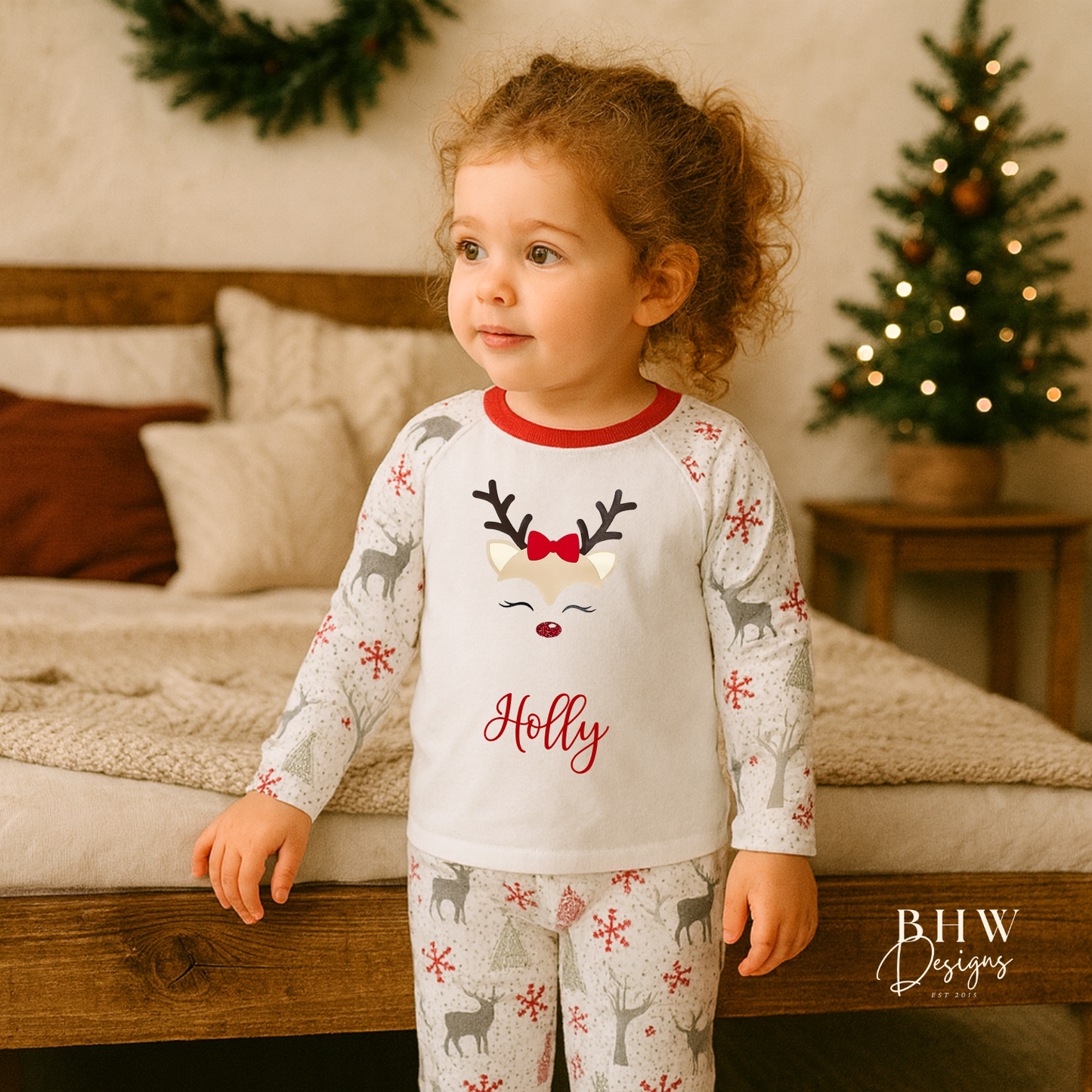 Personalised Girl Reindeer Pyjamas