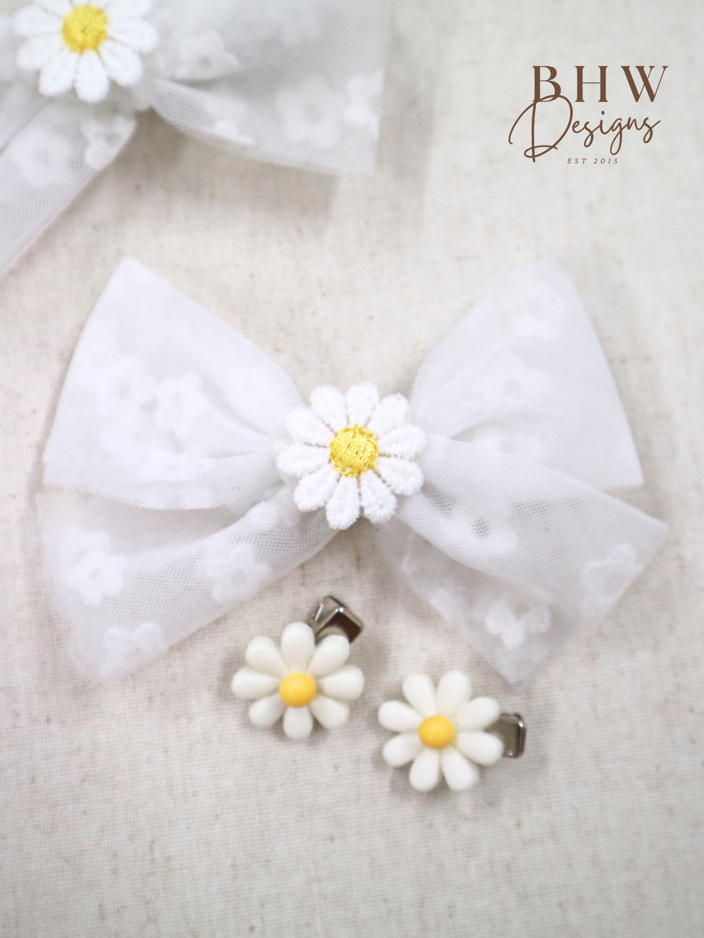 Daisy Hair Bow & Clip Set