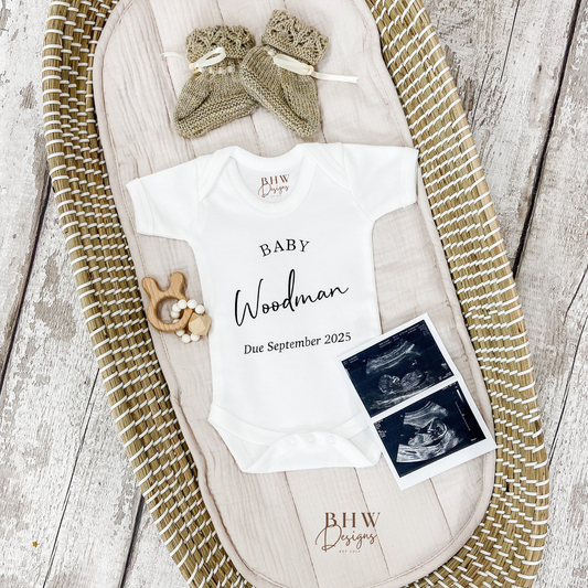 Personalised Baby Due Date Surname Bodysuit