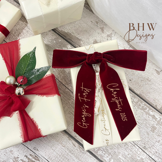 Velvet First Christmas Bow - Red