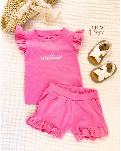 Personalised Frill T-shirt and Short set - Pink
