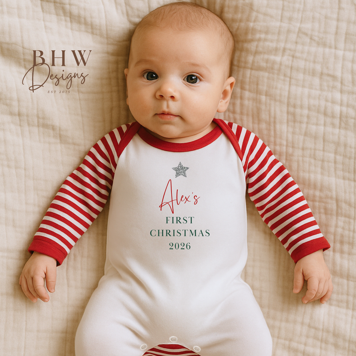 Personalised First Christmas Stripe Bodysuit