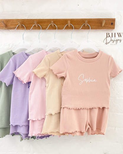 Girl's Ribbed T-shirt and Short Set - Nude