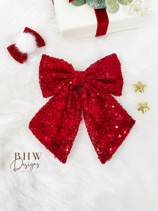 Large Red Sequin Hair Bow