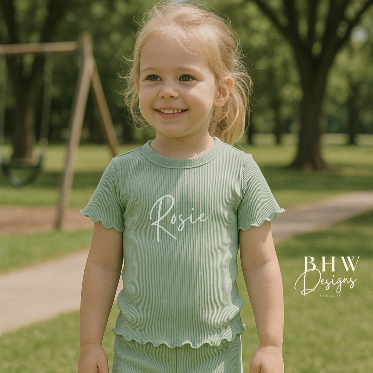 Girl's Ribbed T-shirt and Short Set - Sage Green
